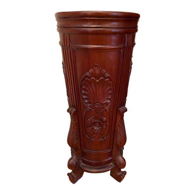 Antique Victorian Carved Mahogany Umbrella Cane Stand, Late 19th Century For Sale