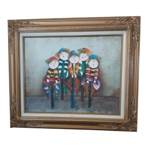 1990s Vintage Joyce Roybal Children's Painting, Framed
