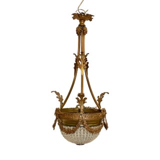 Bronze & Crystal Pendant Light, 1960s For Sale