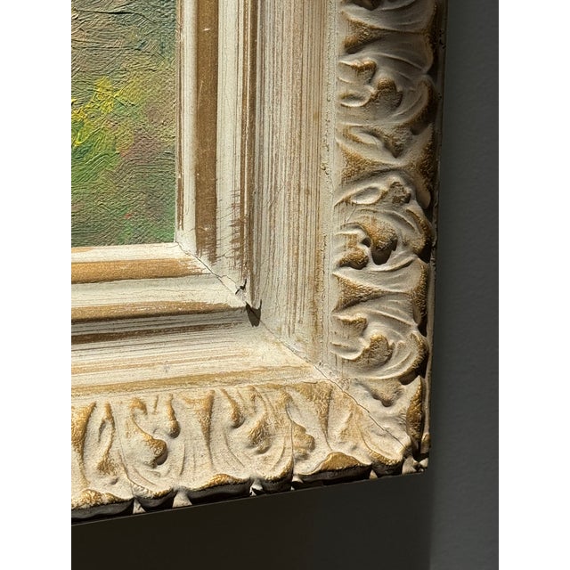 1961 Line Bloom Draper Impressionist Garden Oil Painting in Original Frame For Sale - Image 12 of 12