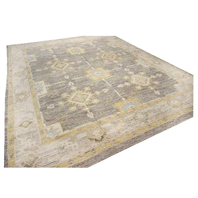 21st Century Turkish Oushak Wool 10x13 Taupe, Ivory, & Yellow Handmade Area Rug #1144067 For Sale In Houston - Image 6 of 11