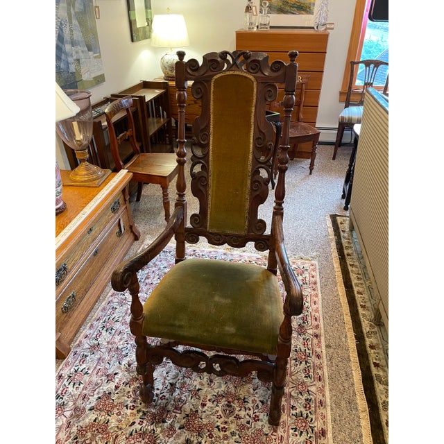 Mid 19th Century Antique Oak Carved Throne Chair For Sale - Image 4 of 7