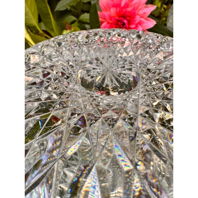 Transparent Antique Crystal Serving Bowl American Brilliant Period Early 20th Century Strawberry Diamond Fan For Sale - Image 8 of 11