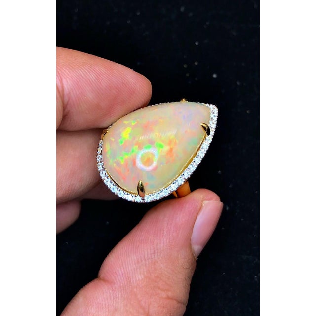 Yellow Bochic “Orient” Natural Diamond & Fire Opal Ring Set In 18K Solid Yellow Gold For Sale - Image 8 of 12