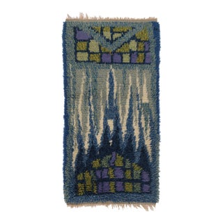 Vintage Swedish Rya Runner, Blue With Scandinavian Abstract Forms - Rug & Kilim For Sale