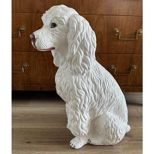 Mid-Century Modern Italian Ceramic White Poodle Life Size Signed For Sale - Image 3 of 9