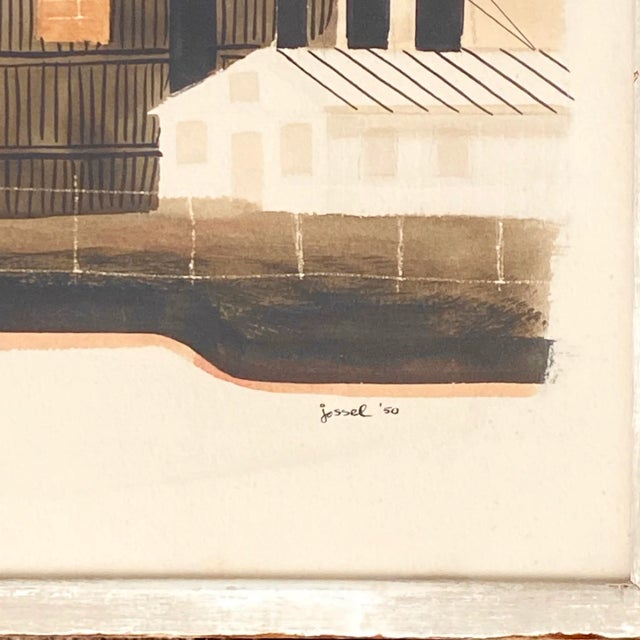 American 1950s Leonard Jossel - "Smokestacks' Modernist Urban Landscape, Signed (Watercolor on Paper) For Sale - Image 3 of 5