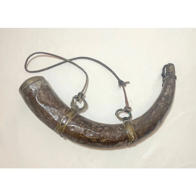 Bone Rare Fine Antique 19th Century Brass Steel Moroccan Powder Horn Shot Flask C1850 For Sale - Image 7 of 12