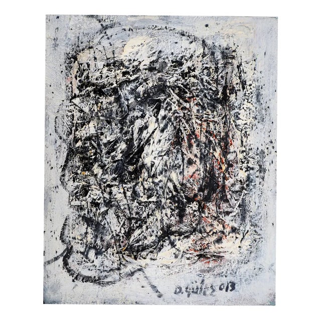 Dyap Guler, Portrait of an Abstract Man in Black, Blue and White, Mixed Media on Canvas For Sale