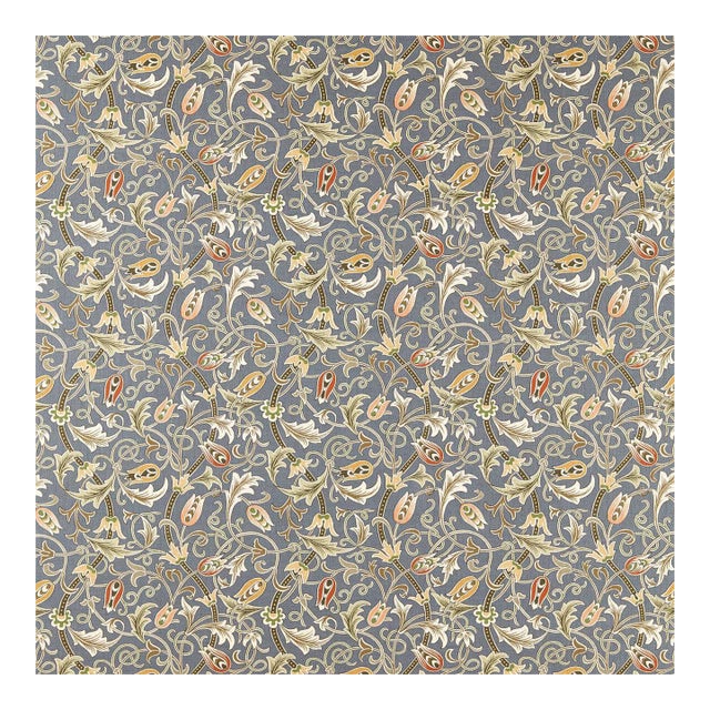 Morris & Co. Scrolling Tulip Fabric in Slate/Apricot For Sale
