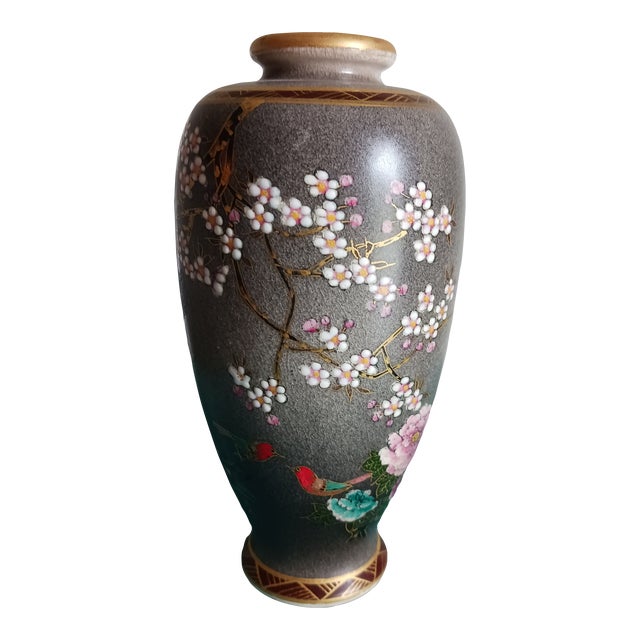 Late Meiji Era Japanese Satsuma Vase Birds and Blossoms For Sale