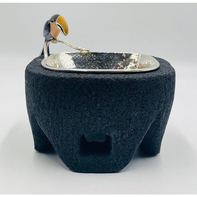 Emilia Castillo Silver-Plate Molcajete/Serving Bowl With Toucan, Mexico 1980s For Sale - Image 10 of 18