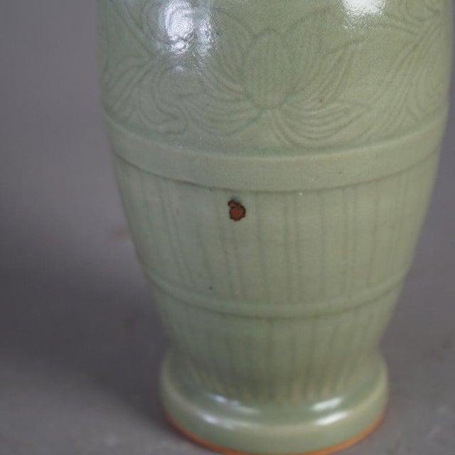 Celadon Antique Chinese Celadon Glazed Art Pottery Vase, C1930 For Sale - Image 8 of 11