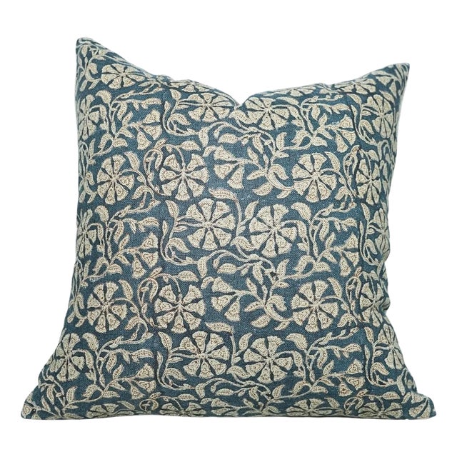 Artisan Block Print Cushion Cover 18x18 Inch Handcrafted Thick Linen Throw Pillow- Rudraksh For Sale