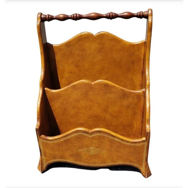 Neoclassical Maitland Smith Neoclassical Brown Leather Upholstered Magazine or Letter Stand For Sale - Image 3 of 9