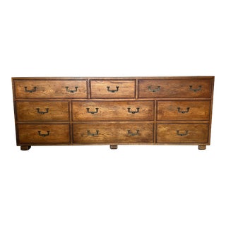 Vintage Henredon Campaign Style Artefacts 9 Drawer Dresser For Sale