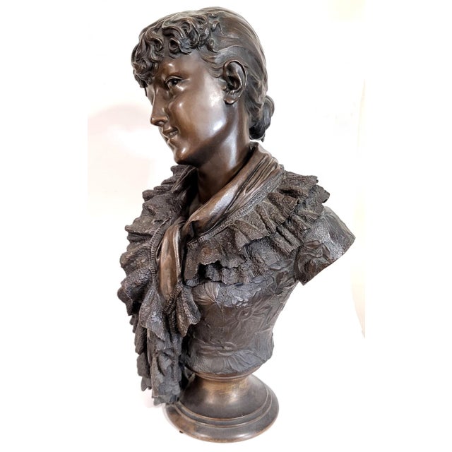 Early 20th Century Antique French Lifesize Bronze Bust of a Young Woman by Wagner For Sale - Image 5 of 18