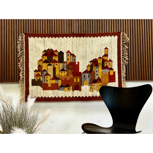 Mid-Century Modern White Castle Kilim by Boguslaw Kaminski, 1960s For Sale - Image 3 of 15