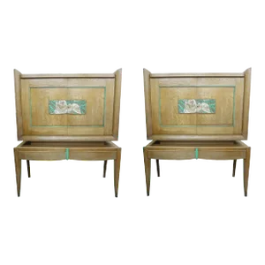 1940s Pair of French Modern Cerused Oak Cabinets