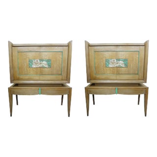 1940s Pair of French Modern Cerused Oak Cabinets Attributed to Jules Leleu For Sale