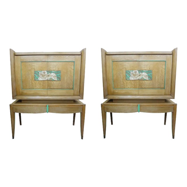 1940s Pair of French Modern Cerused Oak Cabinets Attributed to Jules Leleu For Sale