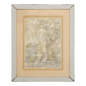 Watercolor of Goddess and Companion With Horse, Circa 1975
