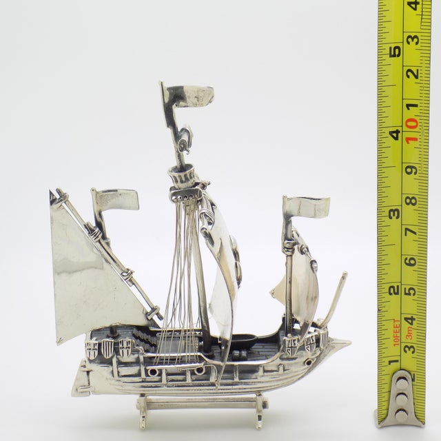 Vintage Italian Handmade Genuine Sterling Silver Large and Rare Crusade Sailing Ship Figurine For Sale - Image 11 of 11