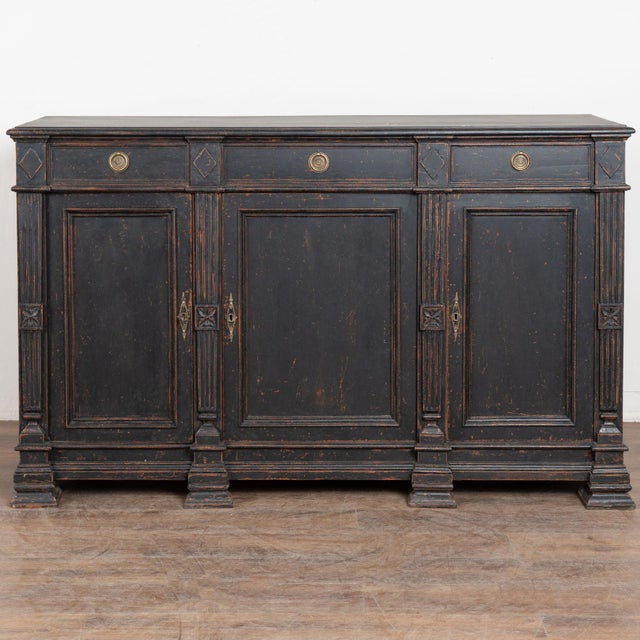 Gustavian (Swedish) 19th Century Swedish Black Painted Pine Sideboard Buffet For Sale - Image 3 of 15