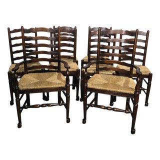 Oak Ladder Backed Dining Chairs, Set of 8 For Sale