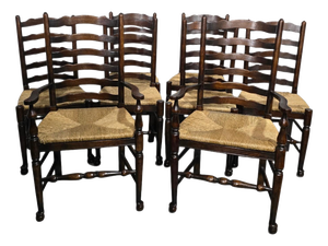 Oak Ladder Backed Dining Chairs, Set of 8
