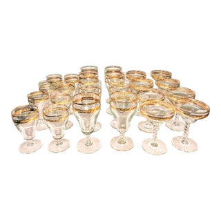 Vintage Libbey 22k Gold Leaf Stemware Set, 3 Sizes- 24 Pieces For Sale