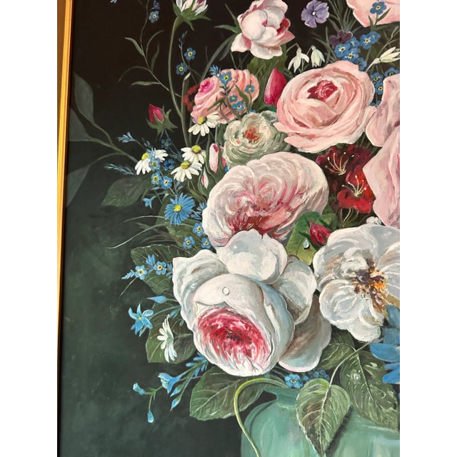Large Framed Vintage Oil on Canvas Victorian Style Floral Painting For Sale In Savannah - Image 6 of 13