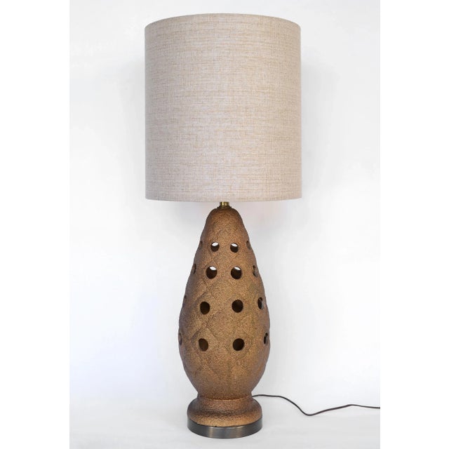 Mid Century Brutalist Metallic Gold Textured Table Lamp For Sale - Image 10 of 10