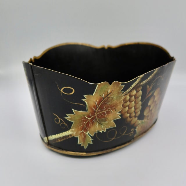 Late 20th Century Vintage Hand-Painted Tole Cachepot For Sale - Image 5 of 10
