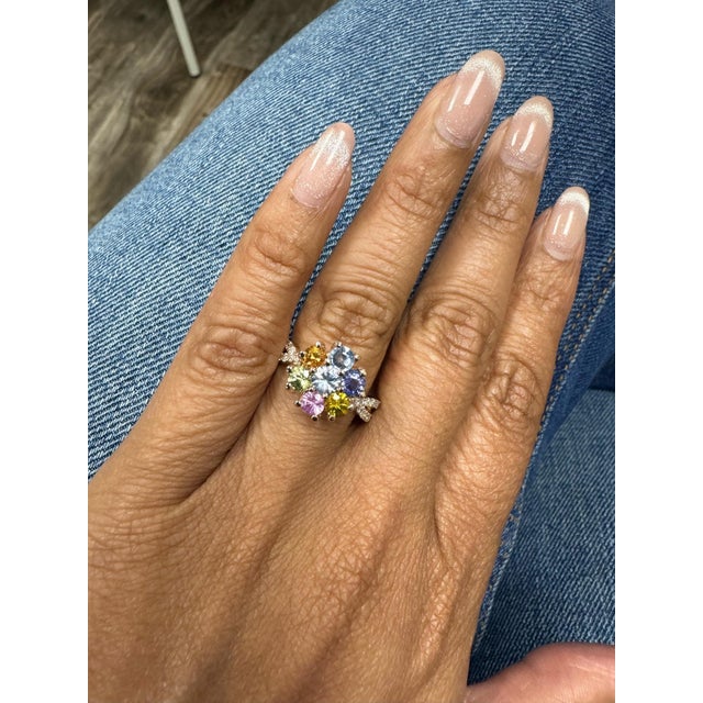 Blue 2.23 Carat Sapphire Diamond Rose God Cocktail Ring Size 6.5 For Sale - Image 8 of 8