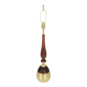 Onion Vase Shape Turned Walnut & Brass Mid Century Modern Table Lamp