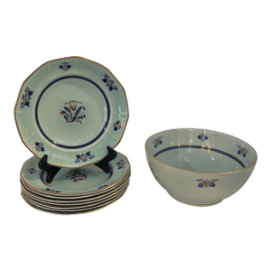 1960s dams Calyx Ware Georgian Tulip Set of 8 Plates & Large Bowl