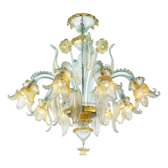 Ornate Clear and Gold-Leaf Murano Glass Floral Chandelier by Simoeng For Sale