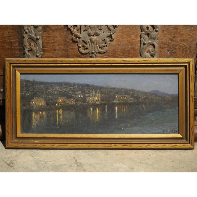 Wood The Italian Seaside at Night, Oil on Canvas Painting, Nicola Ascione (1870-1957) For Sale - Image 7 of 11