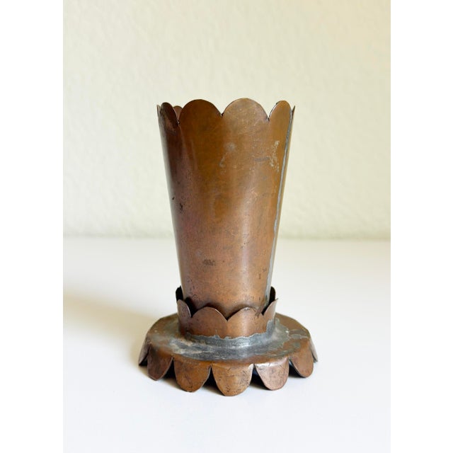 Metal Vintage Scalloped Copper Bud Vase For Sale - Image 7 of 8