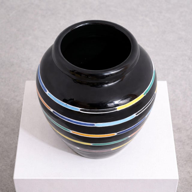Black Mid 20th Century Ceramic Vase Black Glazed by Piero Dorazio for Deruta, Italy For Sale - Image 8 of 8