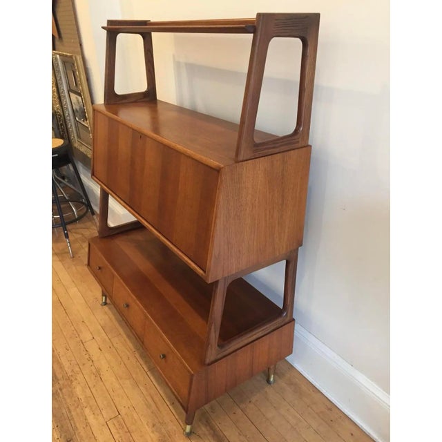 1960s Mid Century Drop Lid Secretariat/Writing Desk, Drawer, Bookshelf Unit For Sale In Los Angeles - Image 6 of 12