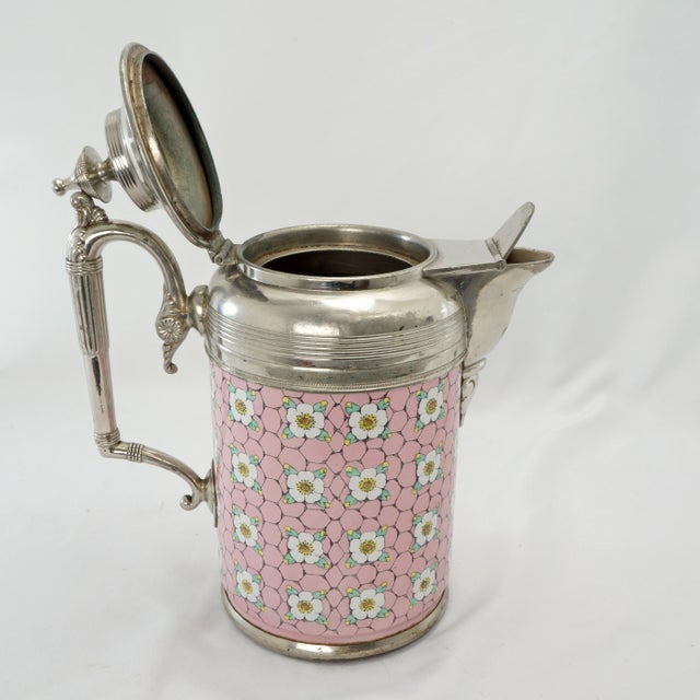 Manning Bowman & Co. Victorian Graniteware Silverplate, and Enamel Coffee Pot Manning, Bowman & Co Circa 1890 For Sale - Image 4 of 14