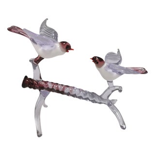 Miniature Murano Glass Birds on Branch, 1990s For Sale