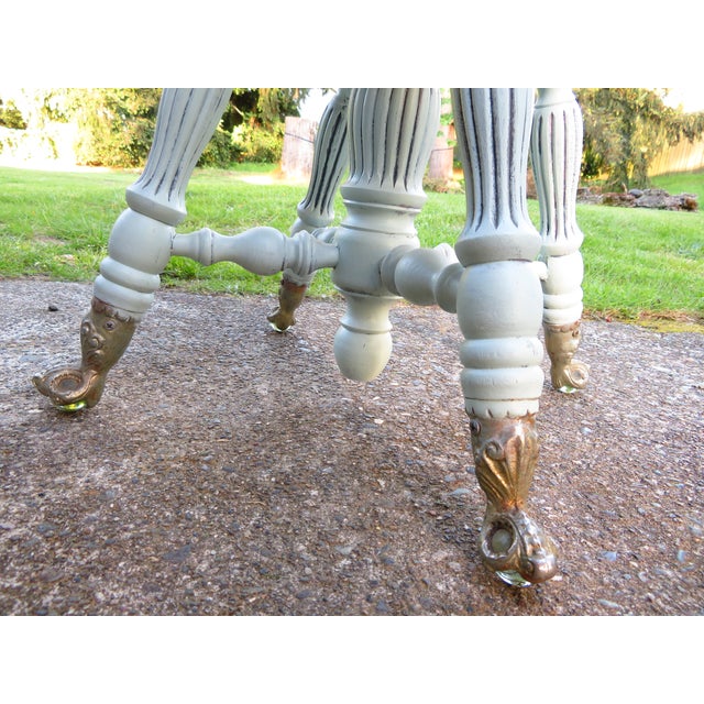 Baby Blue Antique Painted High Back Piano Stool W/ Nautical Glass Claw Feet For Sale - Image 8 of 18