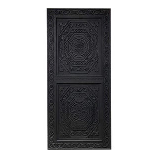 Hand-Carved Solid Wood Black Entry Door – Mediterranean Moroccan Panel Design For Sale