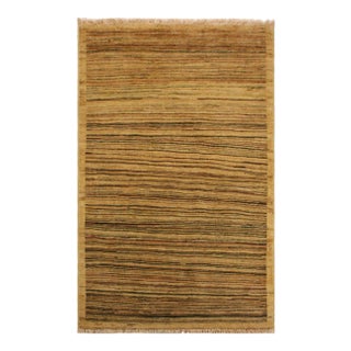 1990s Shabby Chic Tan/Green Hand-Knotted Wool Rug -3'0 X 4'9 For Sale