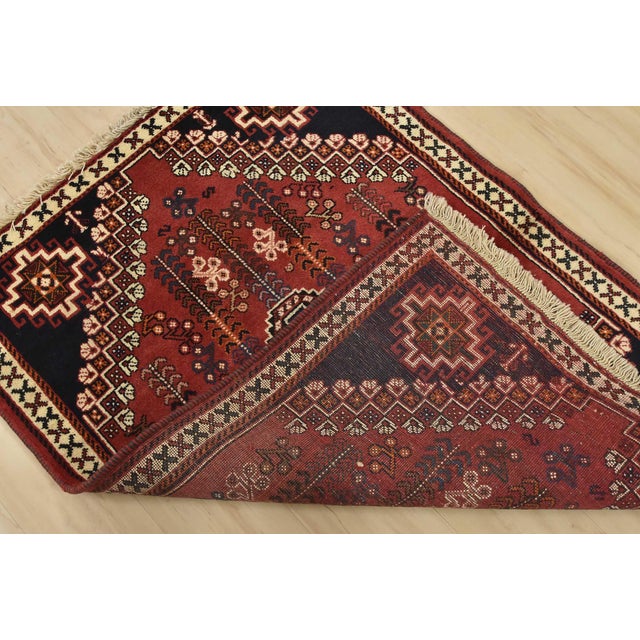 Shiraz Rug 3’5” X 4’7” Red Wool Vintage Tribal Hand-Knotted Oriental Carpet For Sale - Image 11 of 12