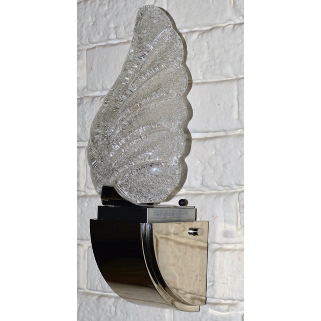 Lightolier 1990s Lightolier Scalini Art Deco Modern Chrome Glass Leaf Shade Wall Sconces - a Pair For Sale - Image 4 of 11