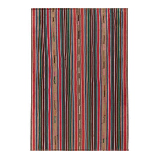 1950s Vintage Chaput Kilim Style in Multicolor Striped Pattern, Polychromatic Hues For Sale